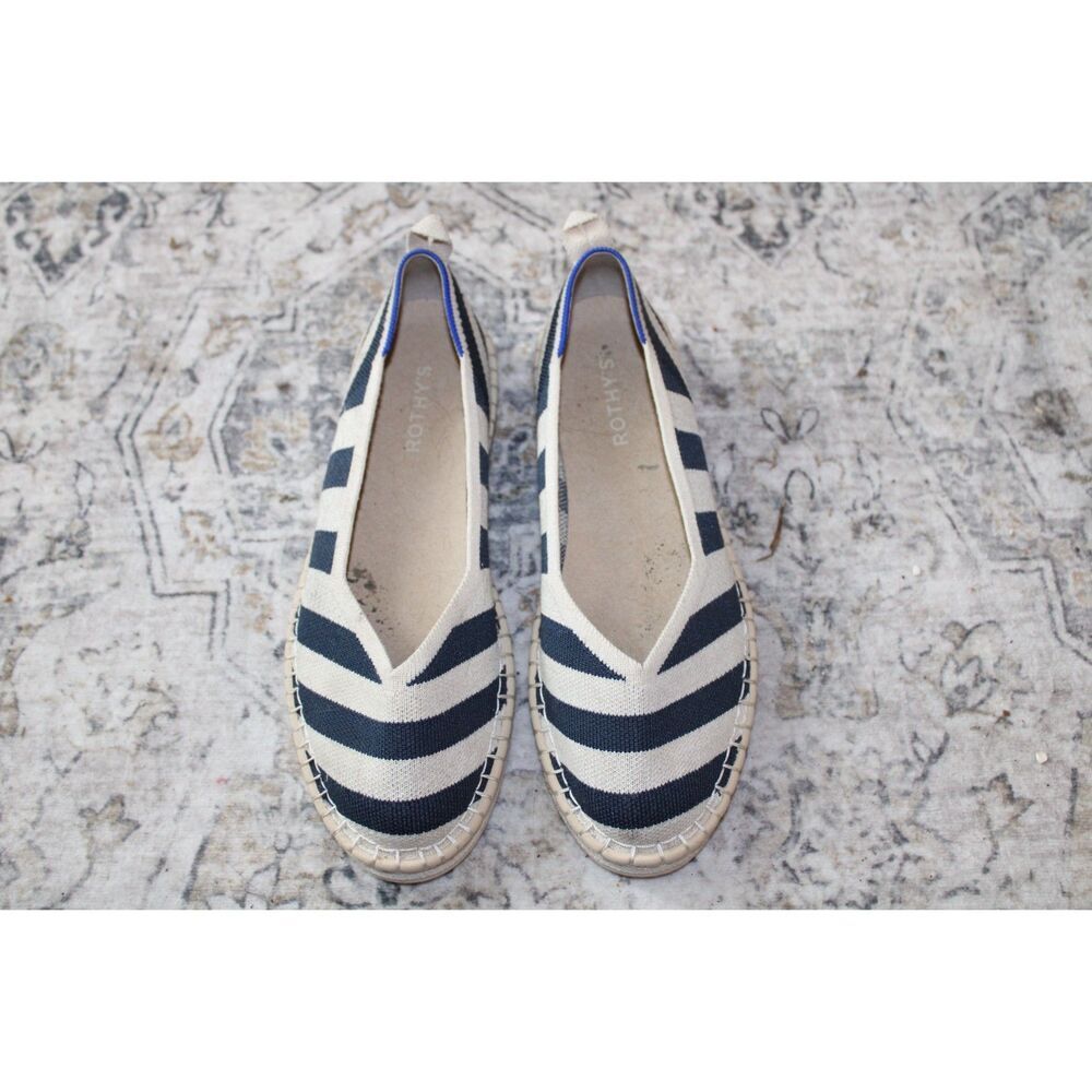 Rothy's the espadrille sailor stripe navy and tan size 10 women's